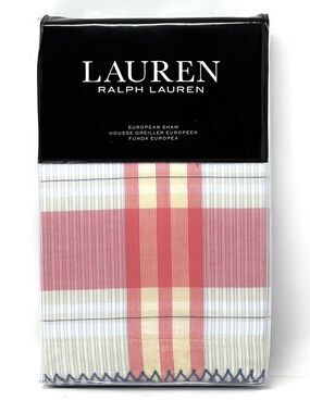 Ralph Lauren Karina Madras Plaid European Sham Blue Coral Multi 100% Cotton NIP